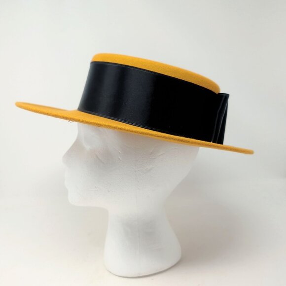 Vintage Bollman Mustard Yellow Felt Hat Stiff Black Ribbon main image 6